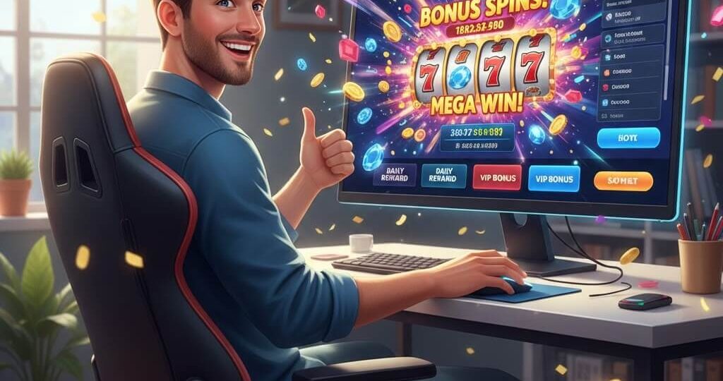 Strategi bermain slot online dengan bonus 12Hoki, ilustrasi perhitungan RTP dan penggunaan free spins.